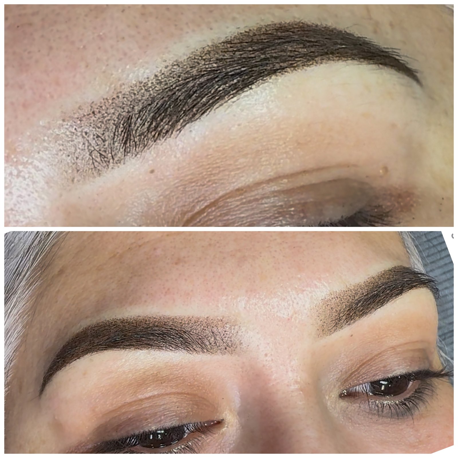 Ombre powder brows and classic eyeliner before and after in Houston Texas