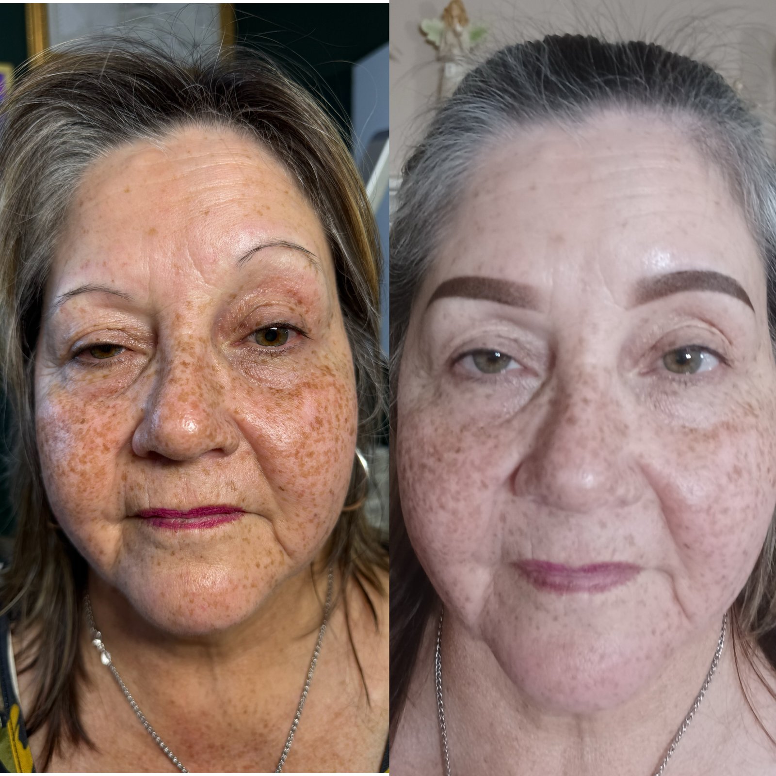 Ombre brows on client over 60 years old before and after in Rosenberg Texas