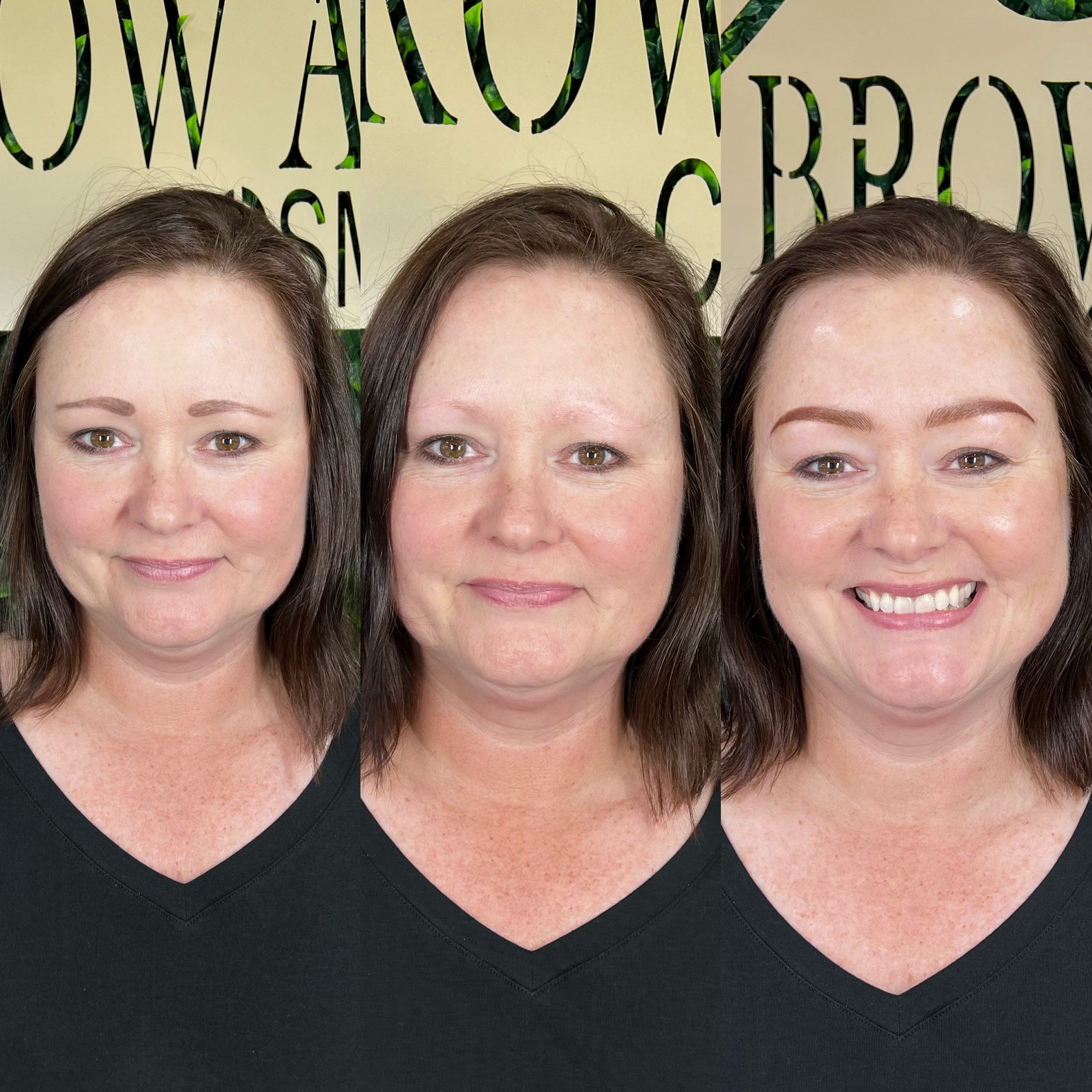 Eyebrow transformation from sparse to full ombre brows before and after