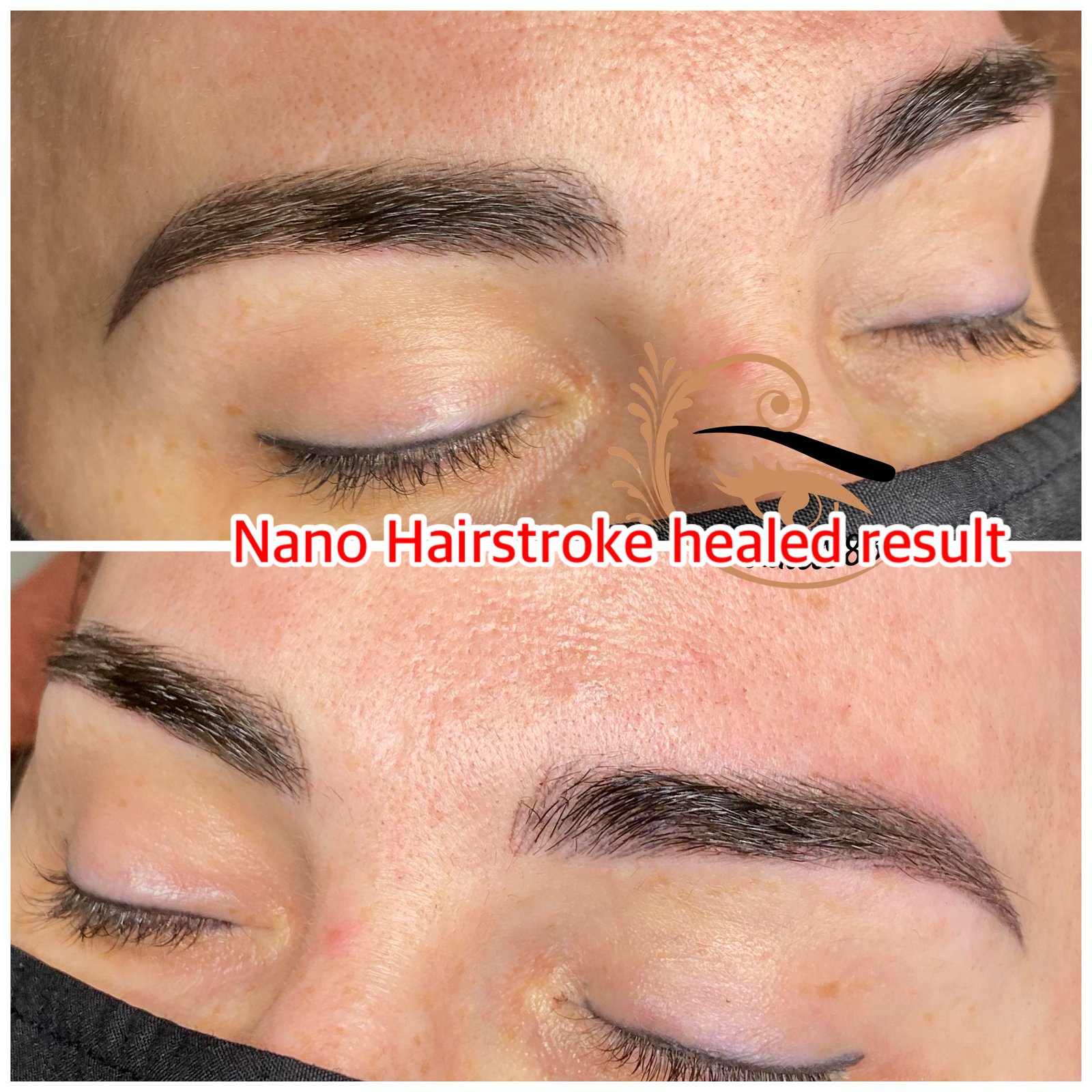 Nano hairstroke eyebrow tattoo healed result with natural hairlike strokes