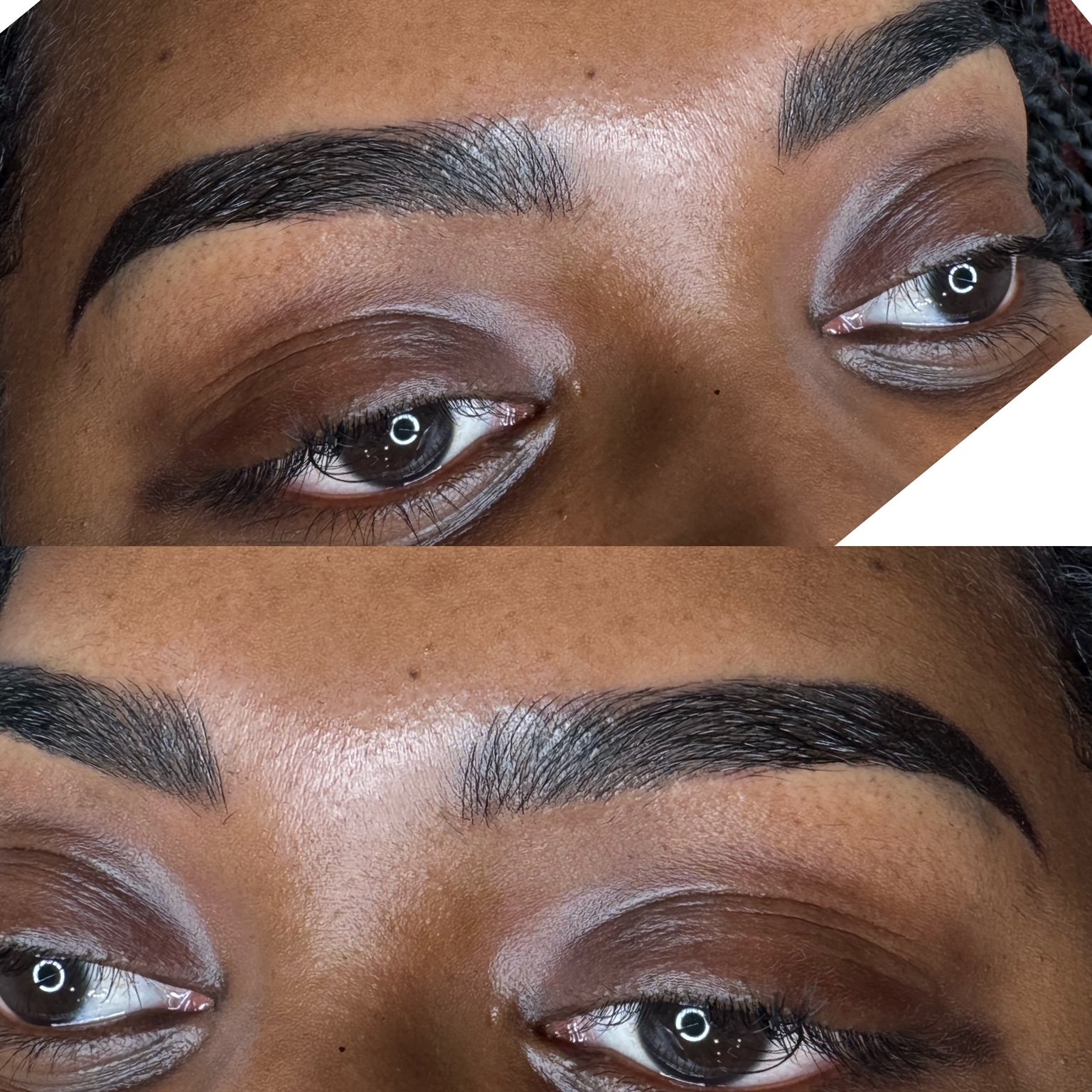 Brow transformation on deep skin tone in Rosenberg TX