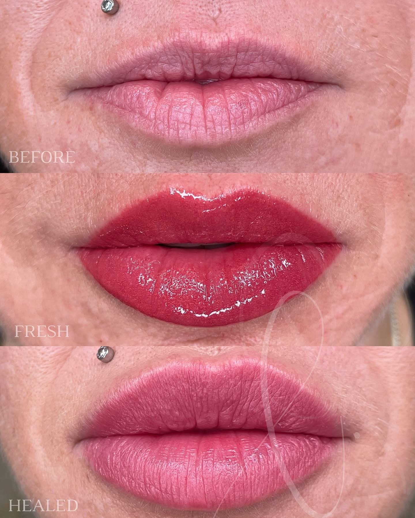 Lip blush before and after on mature client in Rosenberg Texas