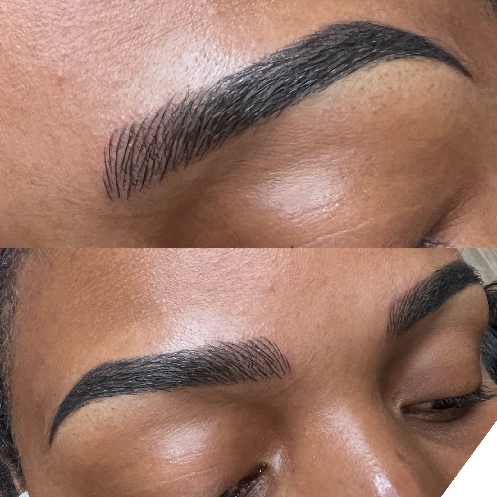 Ombre brows on mature client with freckles before and after in Houston