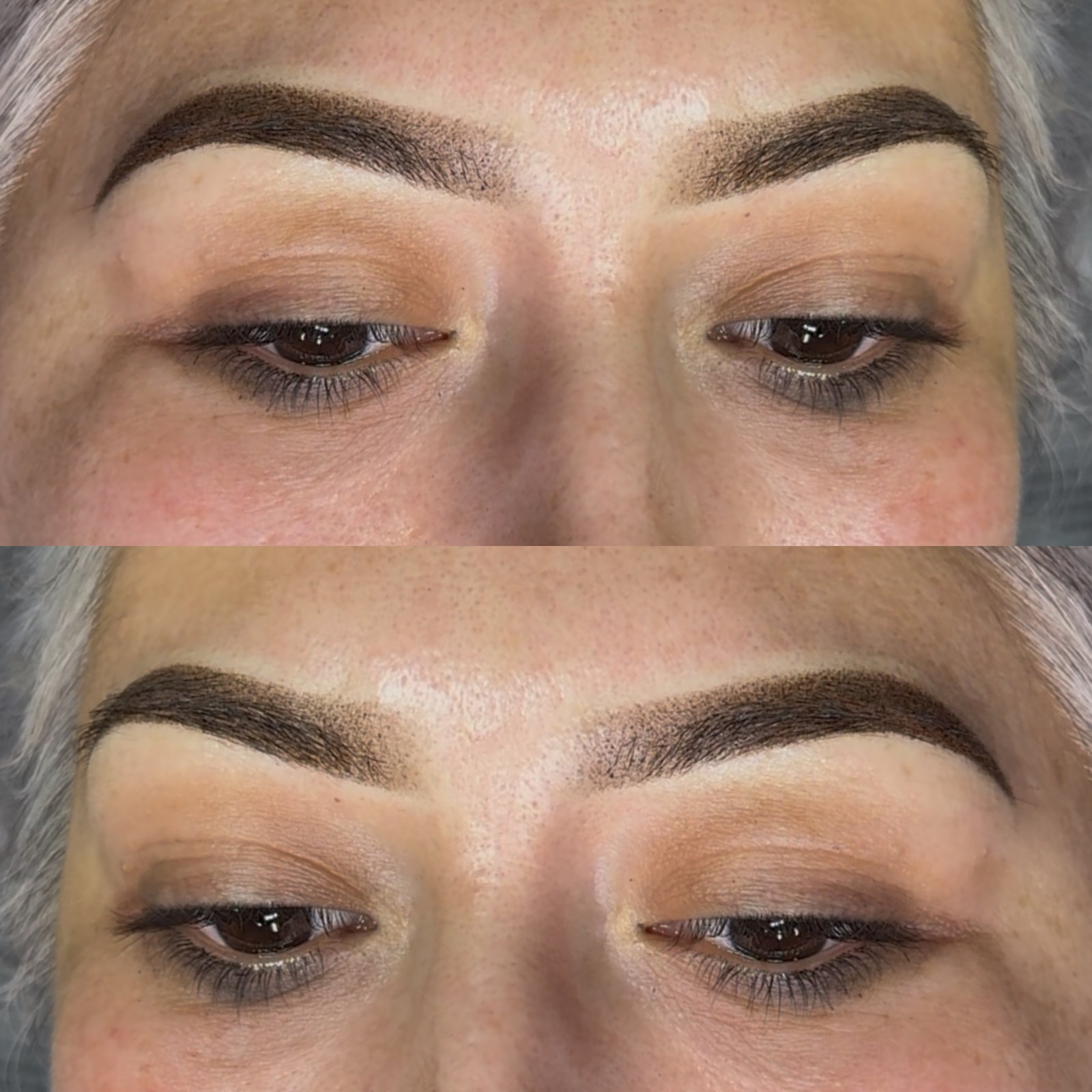 Soft ombre powder brow before and after photo in Houston