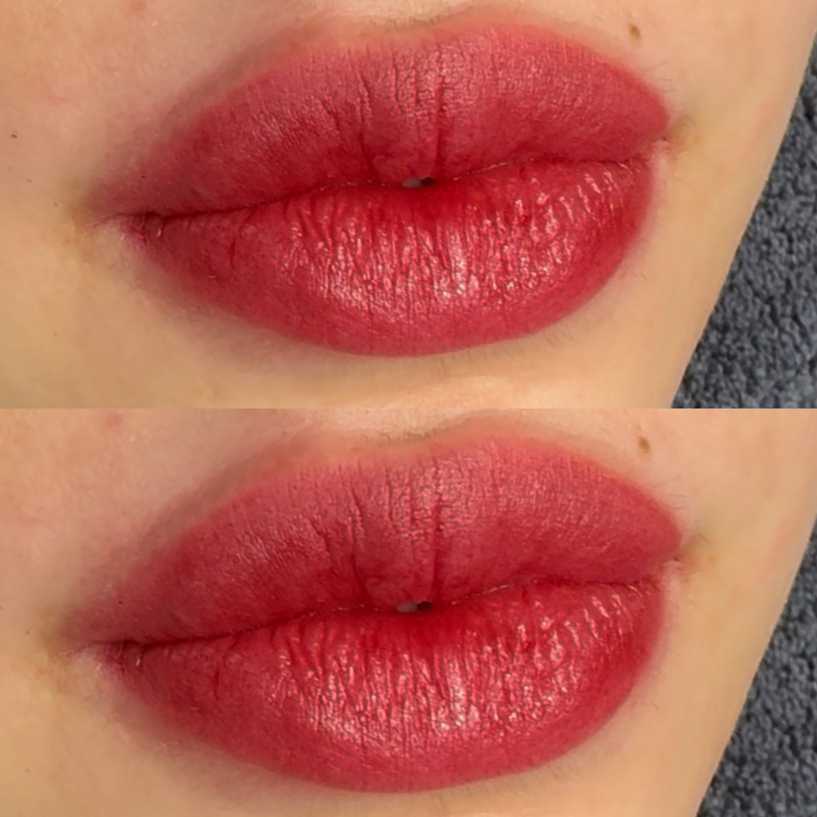 Lip blush before and after transformation warm coral tone