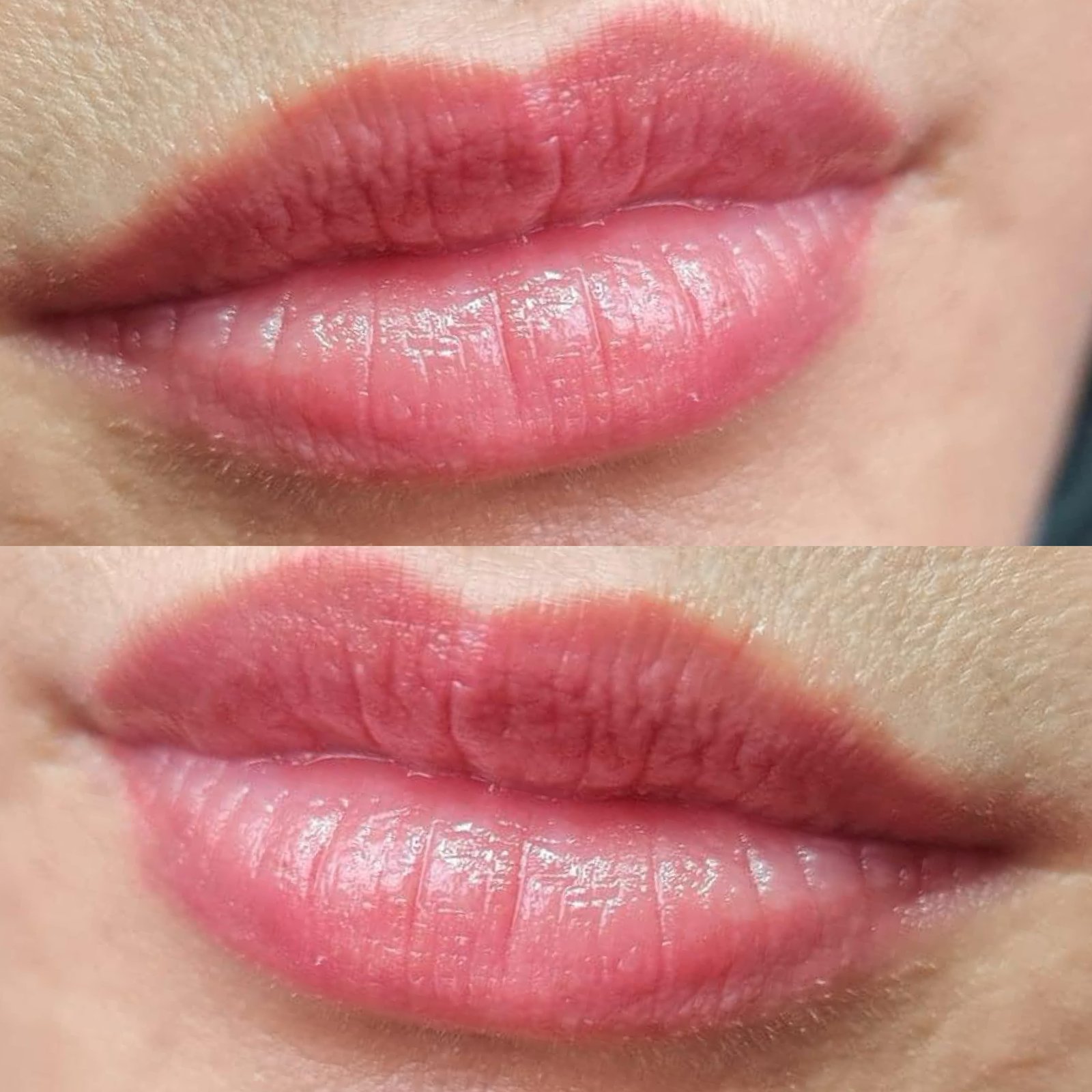 Healed lip blush one month result close up in Rosenberg Texas
