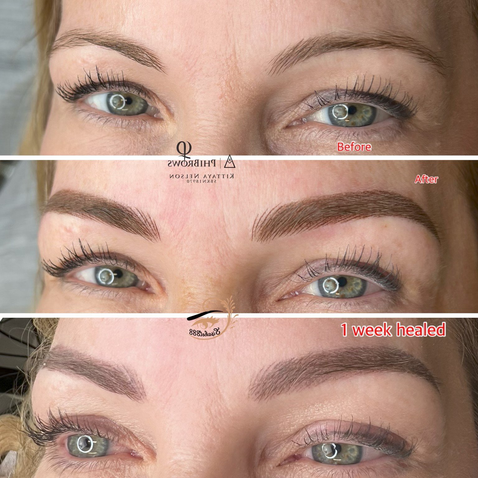 Ombre shading brows one month healed close up result in Houston studio